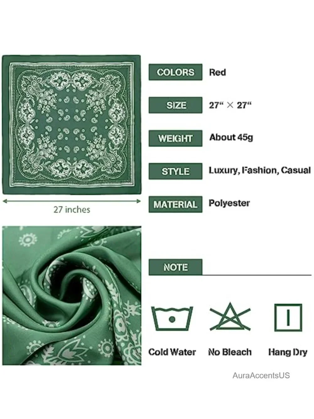 4-Pack 27'' Square Satin Bandanas Paisley Scarf Hair Wrap Neck Scarf
